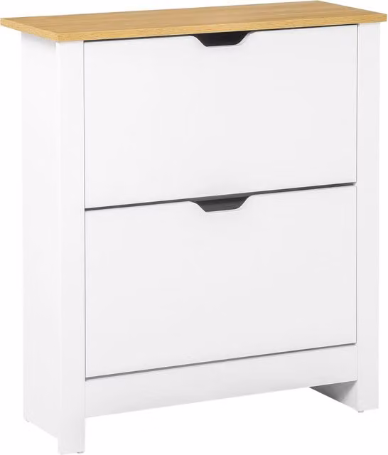 Scarpiera salvaspazio XYLO con 2 ante e ripiani regolabili, bianco e rovere, L: 72 cm, P: 26 cm, H: 80 cm