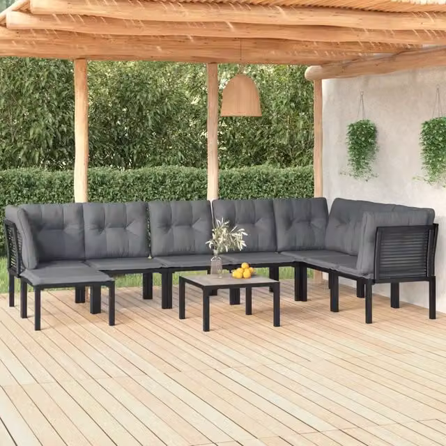 Set Salotto da Giardino 9 pz Nero e Grigio in Polyrattan 3187767