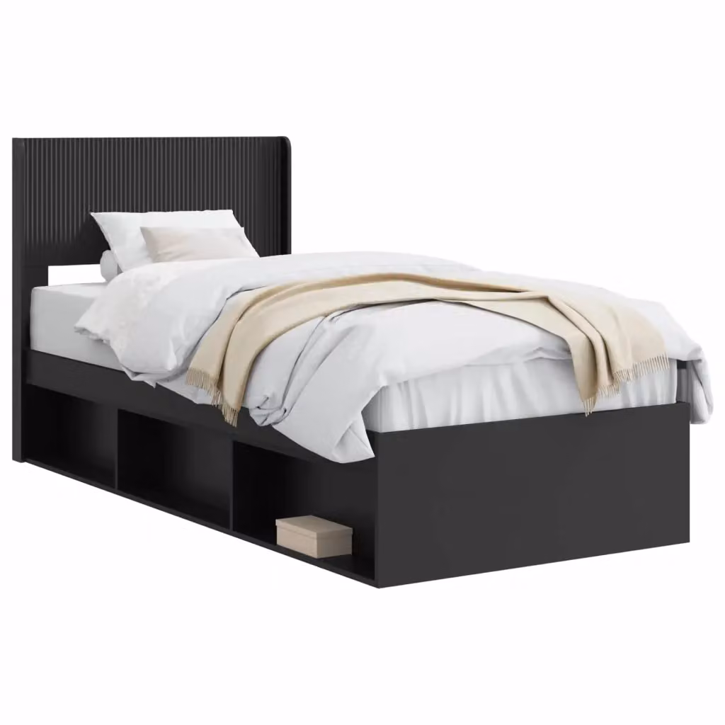 Letto moderno con contenitore e testata vidaXL in legno nero L/P/H: 200 x 90 x 100 cm – 2