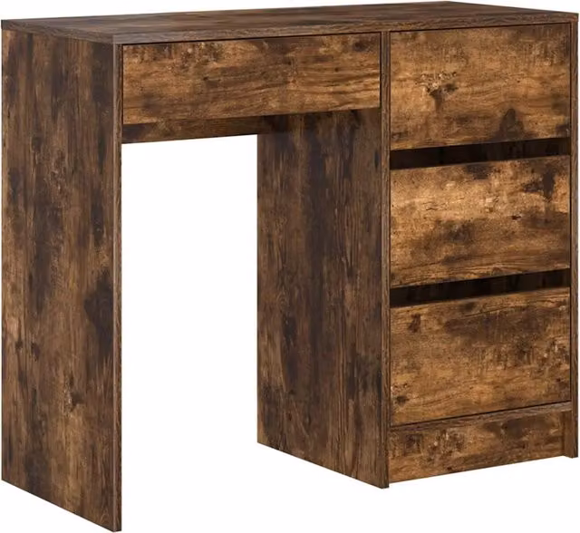 Scrivania moderna in legno color rovere fumè per ufficio o casa, L: 90 cm, P: 37.5 cm, H: 75 cm