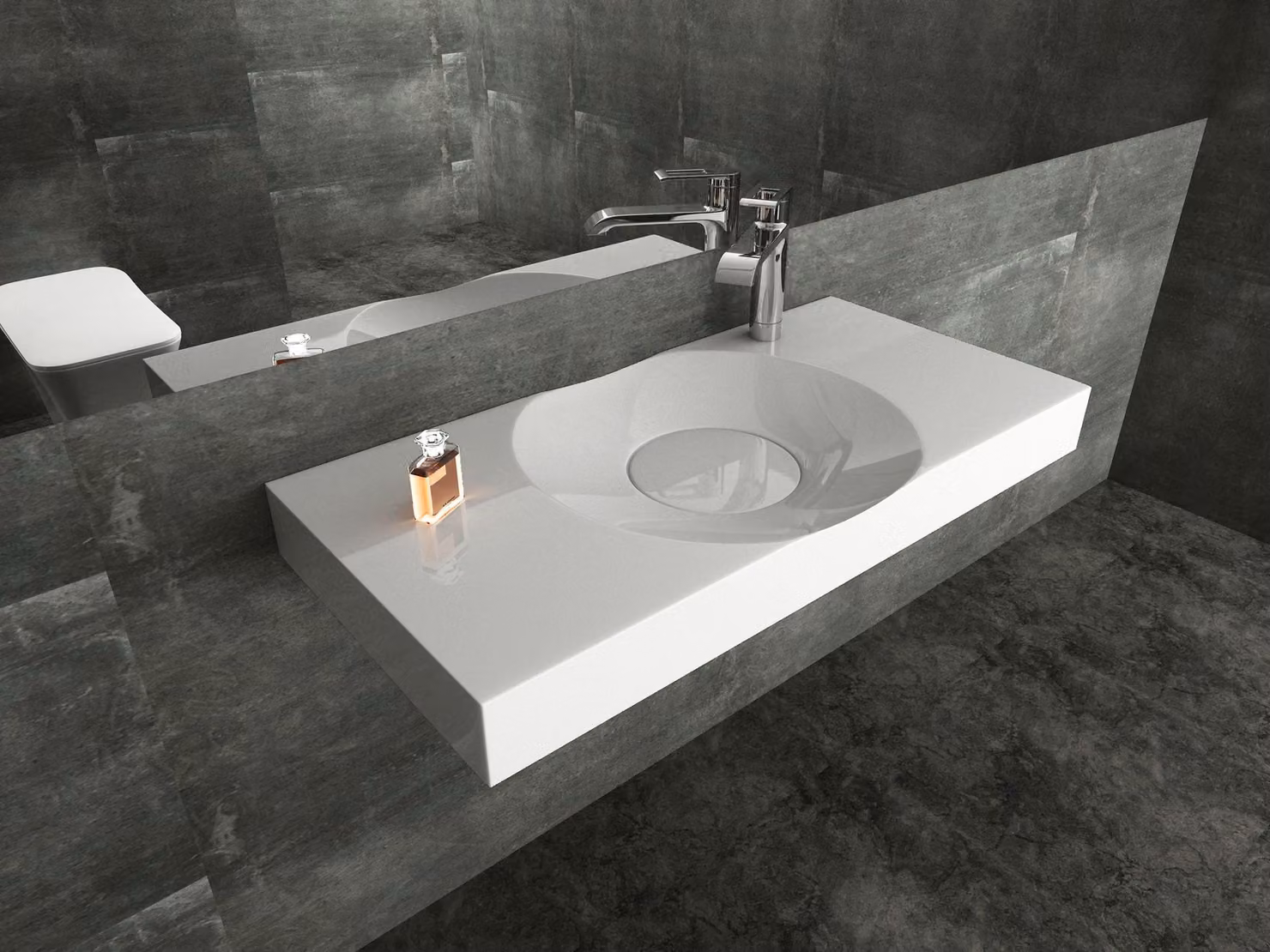 Lavabo da appoggio a parete BS6059 in fusione di marmo - 100 x 48 x 10 cm - Bianco