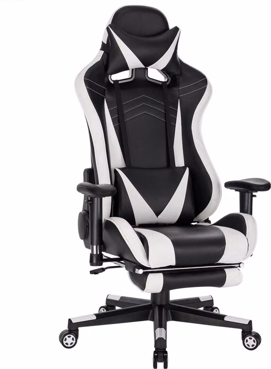 Sedia da gioco Bolt Edge - Sedia ergonomica da gioco e da ufficio - Regolabile in altezza - Bianco - Pelle finta - Con poggiapiedi