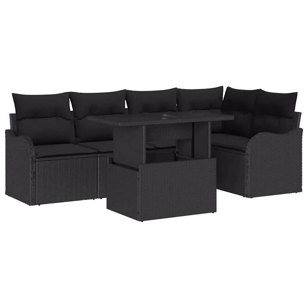 Set da pranzo moderno vidaXL in polyrattan e vetro nero con 6 sedie per giardino e terrazzo – 2