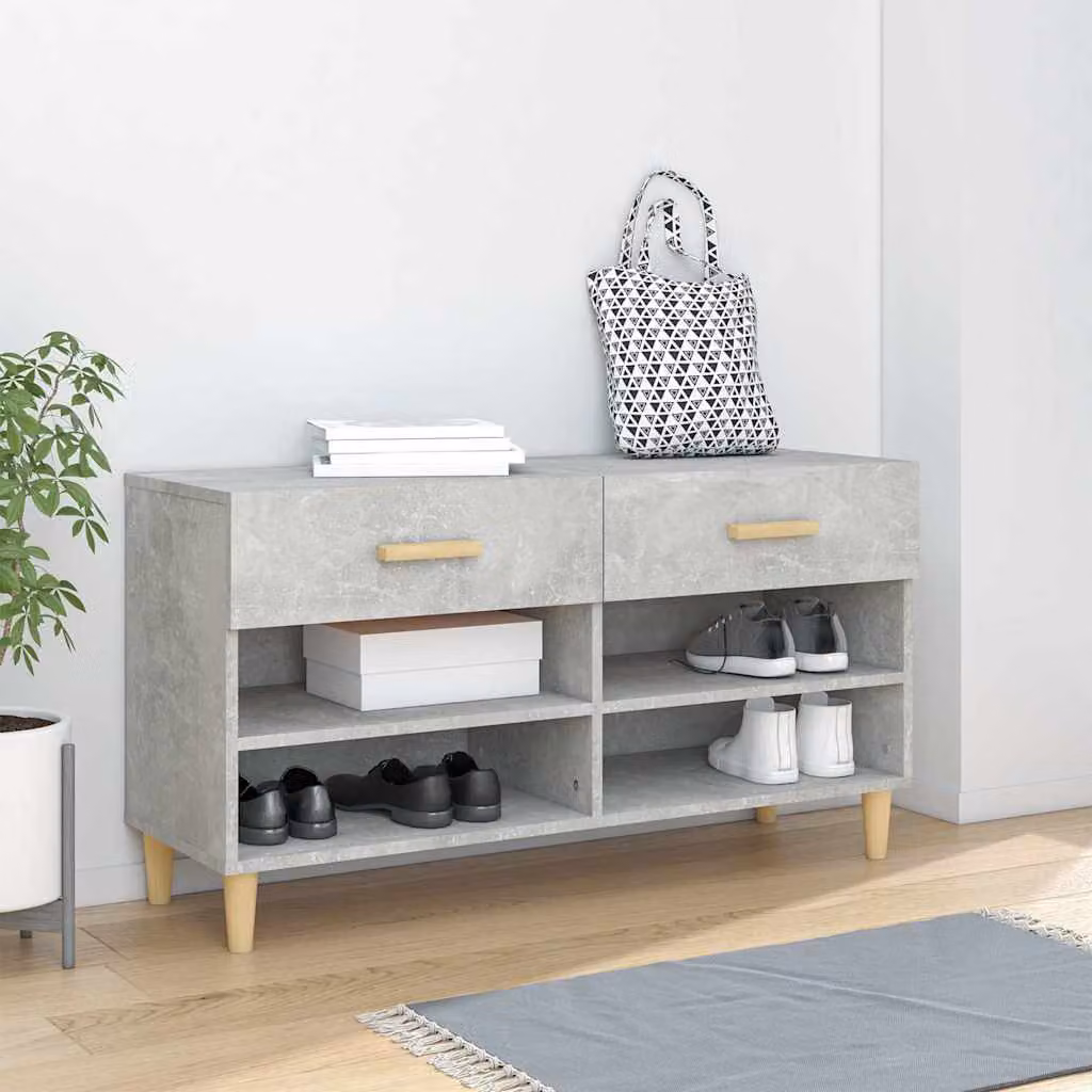 Scarpiera moderna vidaXL in legno multistrato grigio, sospesa a parete, L: 102 cm, P: 35 cm, H: 55 cm