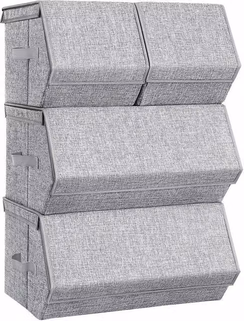 Set di scatole di archiviazione con coperchio, confezione da 4 pezzi, per giocattoli e vestiti, colore grigio
