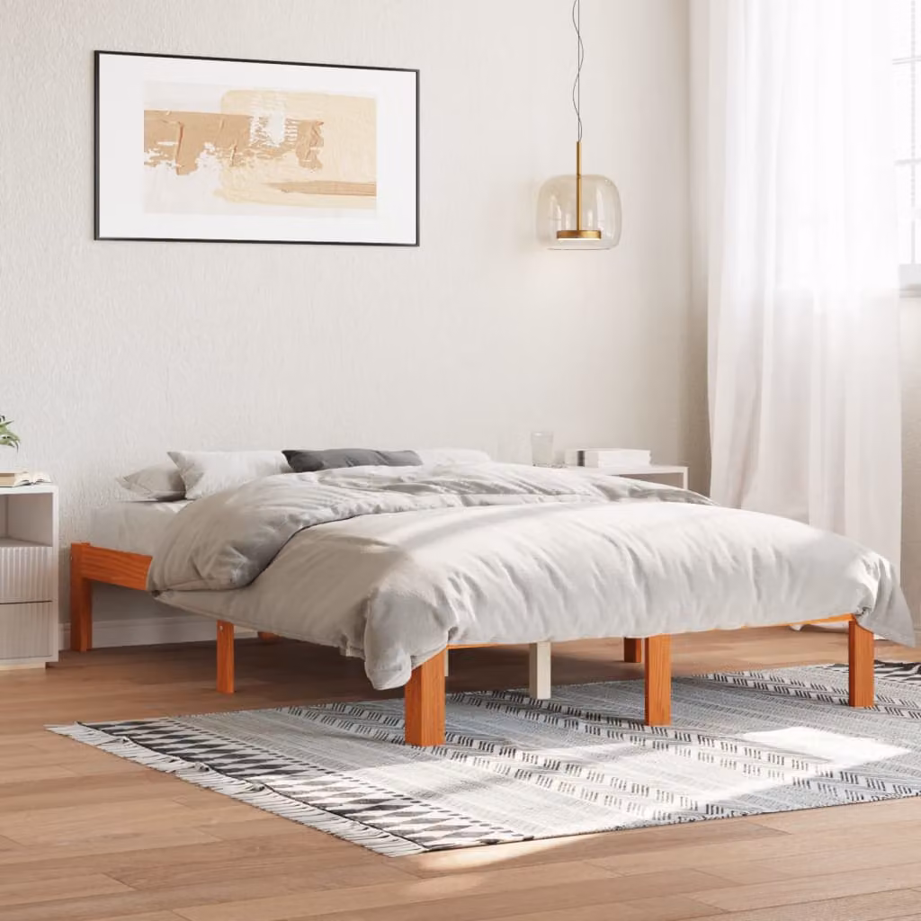 vidaXL Giroletto in legno di pino massello marrone cera con doghe fisse L/P/H: 200 x 140 x 30 cm