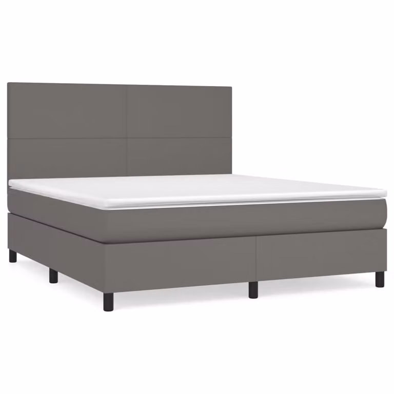 Giroletto a Molle con Materasso Grigio 160x200 cm in Pelle finta