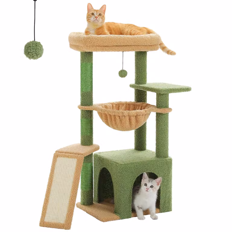 Albero per gatti, struttura a tre strati, tiragraffi in sisal, AMT0271GN-a, L
