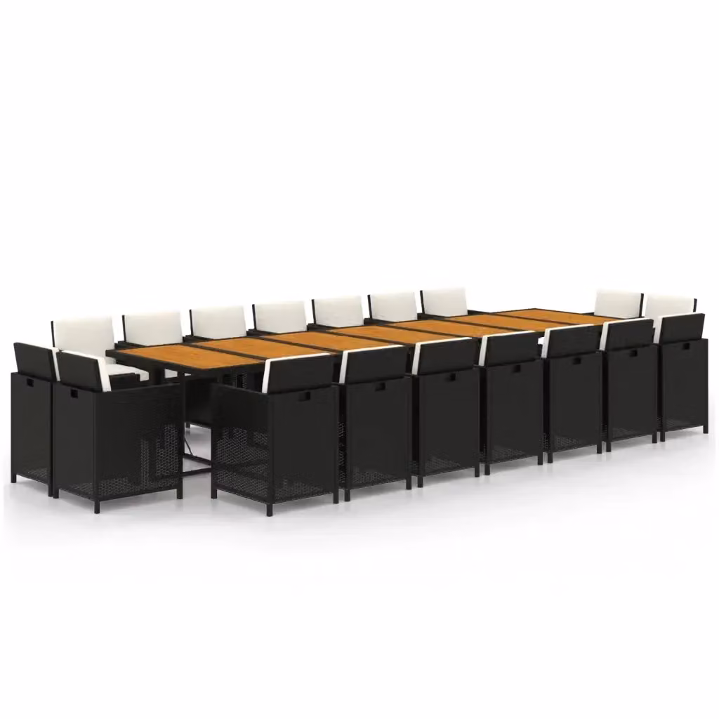 Set da pranzo da giardino moderno vidaXL in legno di acacia oliato con dettagli in rattan e metallo, colori nero e bianco – 2