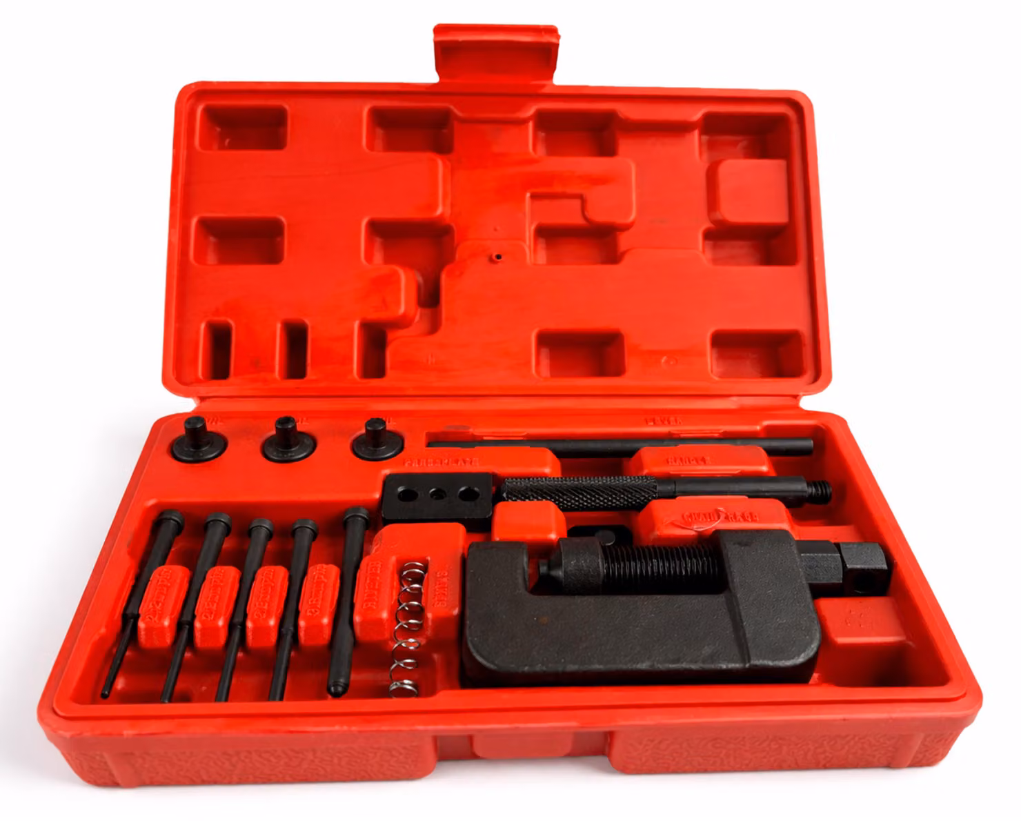 Attrezzo smontaggio/rimontaggio catene, kit-set per catena motocicli, smagliacatena, con custodia per il trasporto, assortito, tagliacatena e rivettatrice, strumento di rimozione per moto, bici, ATV Gebo Tools
