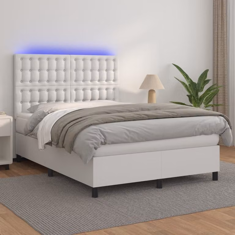 Maison Exclusive - Giroletto Molle con Materasso e LED Bianco 140x190cm Pelle finta