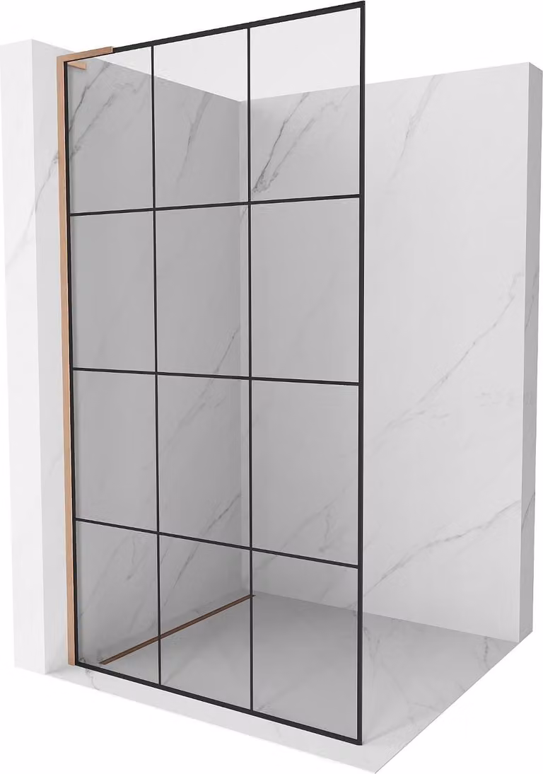 Mexen Kioto L parete doccia Walk-in 120 x 200 cm, griglia nera, rame spazzolato - 800-120-103-65-77