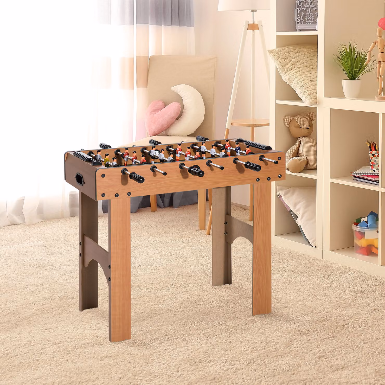 Calcio Balilla Professionale HOMCOM per Bambini con Aste in Legno MDF, Marrone, L: 87 cm, P: 43 cm, H: 78 cm – 2