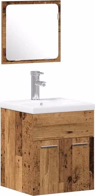 Set di mobili per il Bagno | Armadio da bagno con porta 3 pz Legno vecchio