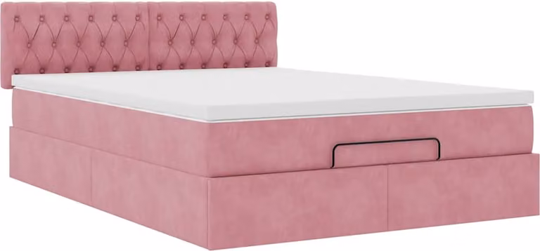 Struttura Letto Pouf con Materasso Rosa 140x190 cm in Velluto