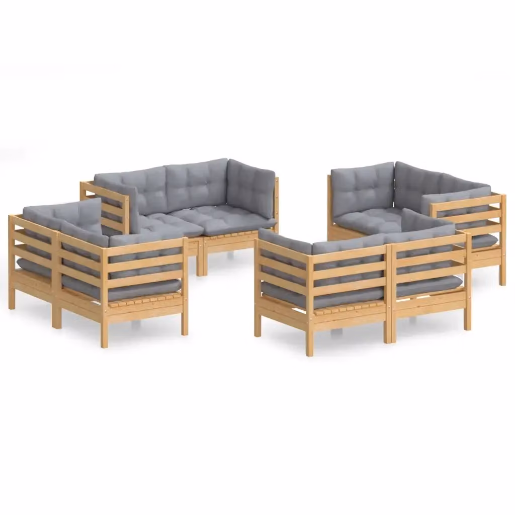 Set di Divani da Giardino a L vidaXL in Legno di Pino Massello con Cuscini Grigi, 8 Pezzi – 2