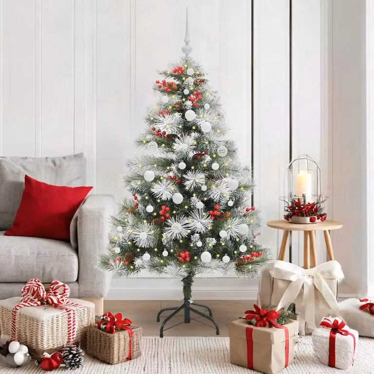 Albero di Natale artificiale moderno vidaXL verde e bianco con luci LED bianco caldo