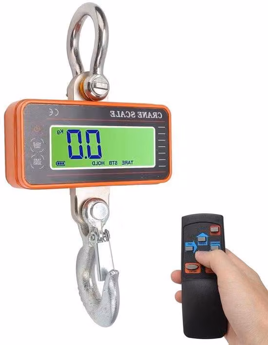 Allecto Plus - Bilancia per gru, portata 1500 kg, 3000 lb. Bilancia sospesa industriale con telecomando, display LED, portata del telecomando: 20 metri. Per la misurazione del peso. Colore: arancione