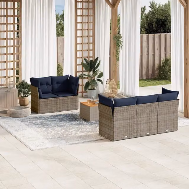 Set Divani da Giardino 6 pz con Cuscini Grigio in Polyrattan 3255816