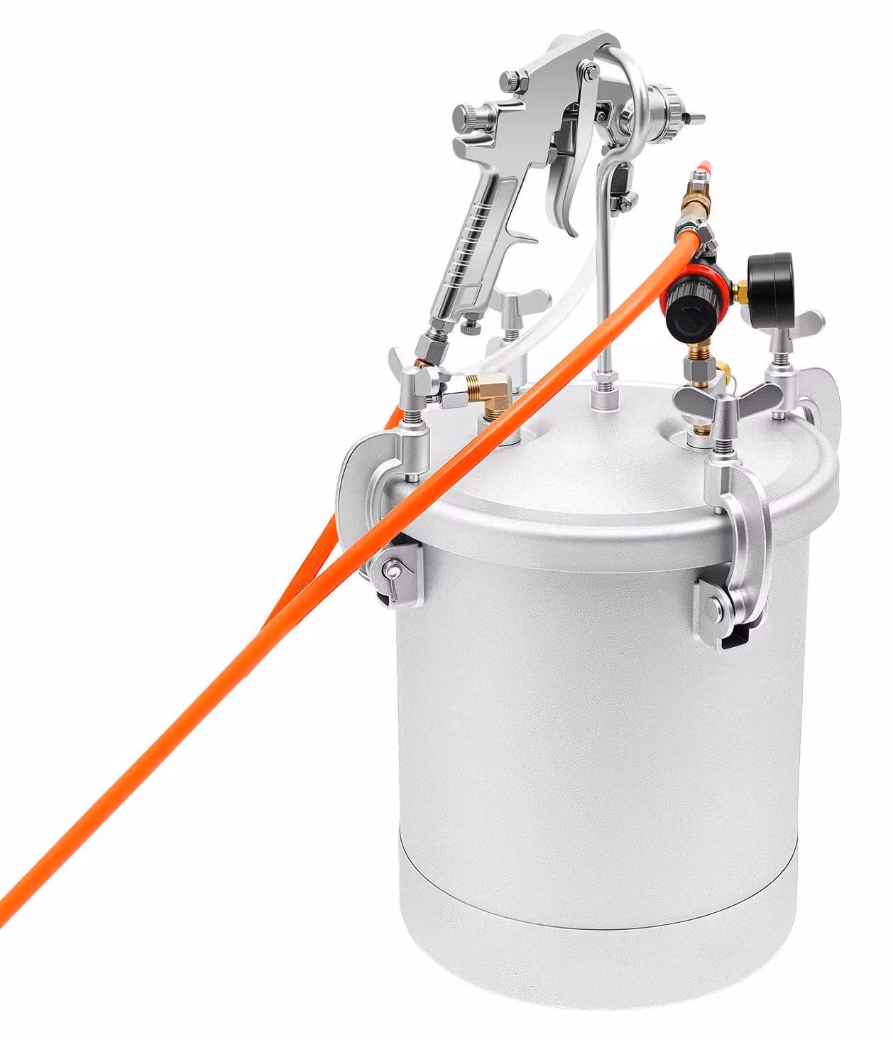 Contenitore per verniciatura a colori - Serbatoio di vernice da 10 litri - Ugello da 3,0 mm - Acciaio al carbonio - Pressione regolabile da 50 a 80 psi - Completo di pistola a spruzzo - Argento
