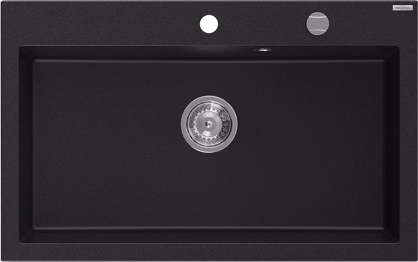 Mexen Elix lavello in granito 1-vasca 800 x 500 mm, nero, sifone cromato - 6527801005-77