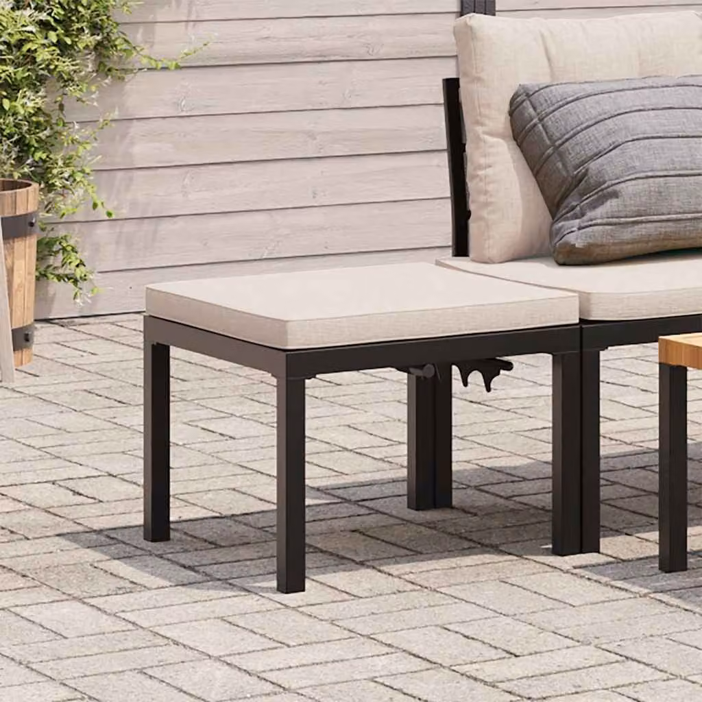 Set di 2 panche da giardino vidaXL in acciaio verniciato nero con cuscini beige