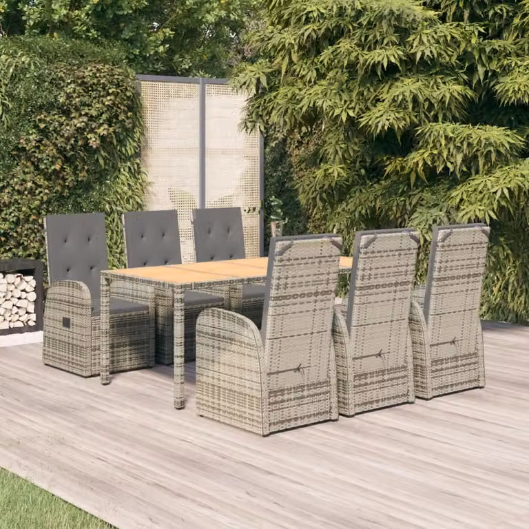 The Living Store Set da pranzo da giardino 7 pezzi con cuscini in poly rattan grigio