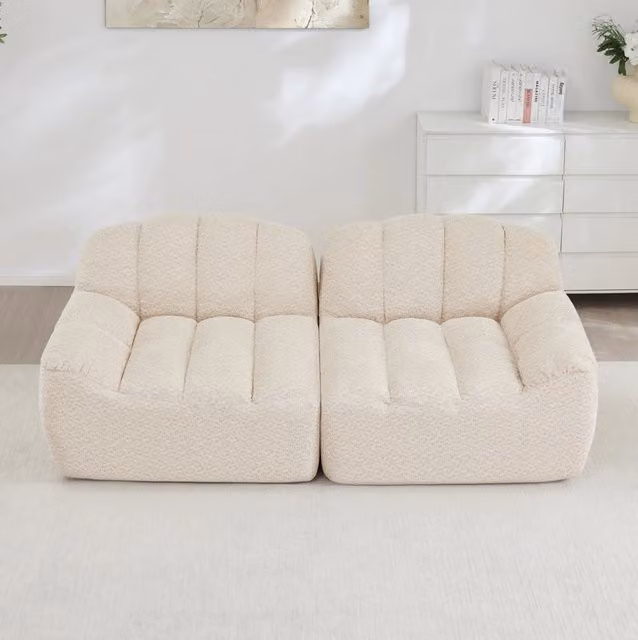 Divano modulare beige bianco in pile granulato; senza montaggio