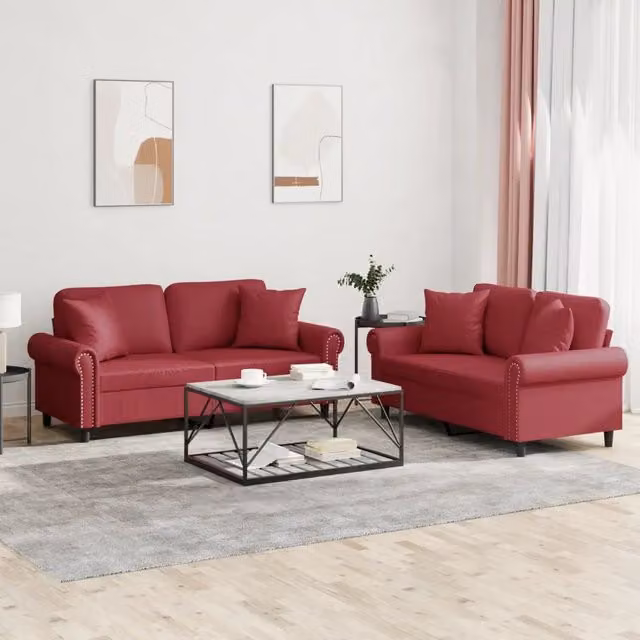 Set di 2 divani moderni vidaXL in similpelle rosso con cuscini inclusi
