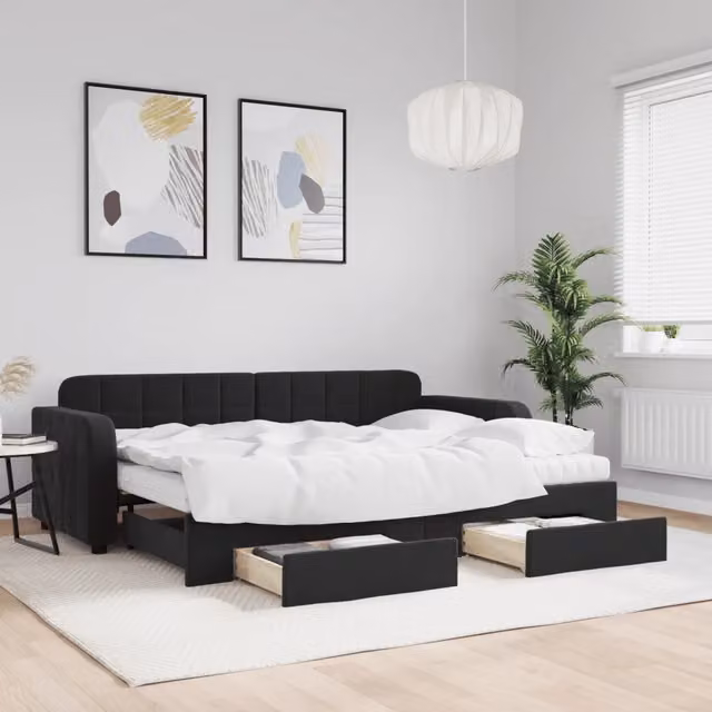 Divano Letto Moderno vidaXL con Struttura Imbottita in Legno e Metallo, Colore Nero – 1