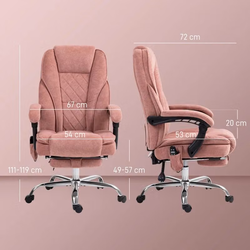 Sedia da ufficio ergonomica WISHDOR con massaggio vibrante, riscaldamento lombare, poggiapiedi e poggiatesta, rosa – 2