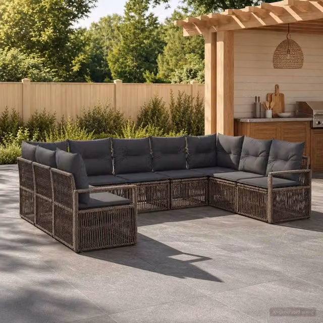 Set Divano da Giardino 9 pz Grigio polyrattan 3435815