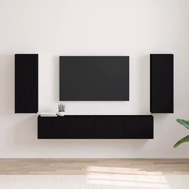 Set di 2 mobili TV da parete vidaXL moderni in legno, colore nero, L: 80 cm, P: 31 cm, H: 30 cm