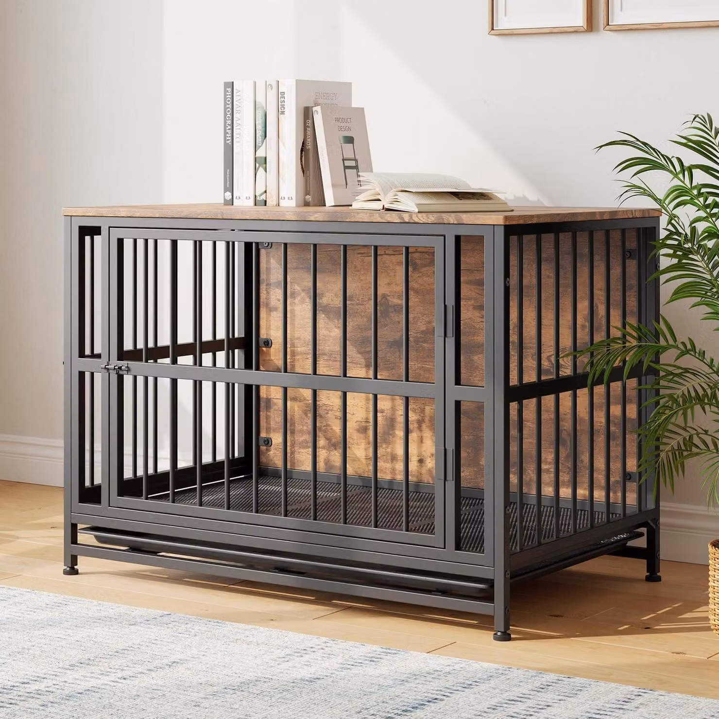 Cuccia per cani di grandi dimensioni, mobile per interni con 2 aperture, colore marrone, dimensioni 99x60x71 cm