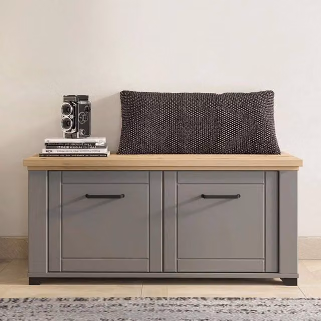 Mobile da ingresso Menfi DMORA in legno color grigio e rovere, L: 103.5 cm, P: 41 cm, H: 47.5 cm – 1