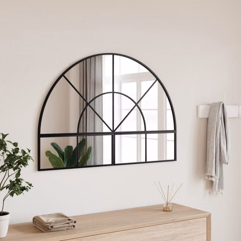 Specchio da parete nero vidaXL con cornice in metallo e design ad arco L 100 cm x H 70 cm