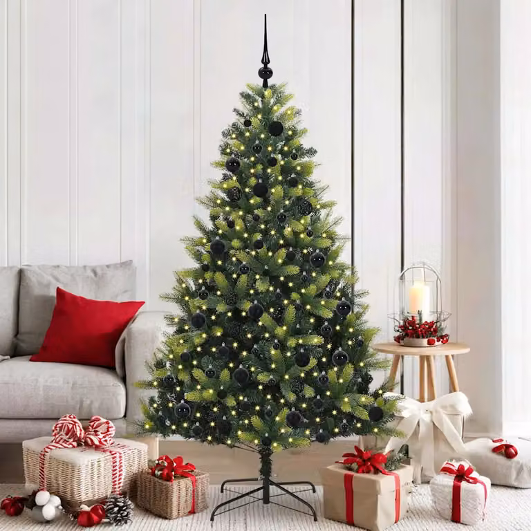 Albero di Natale Artificiale Moderno vidaXL Verde con 300 LED Bianco Caldo in PVC e Plastica