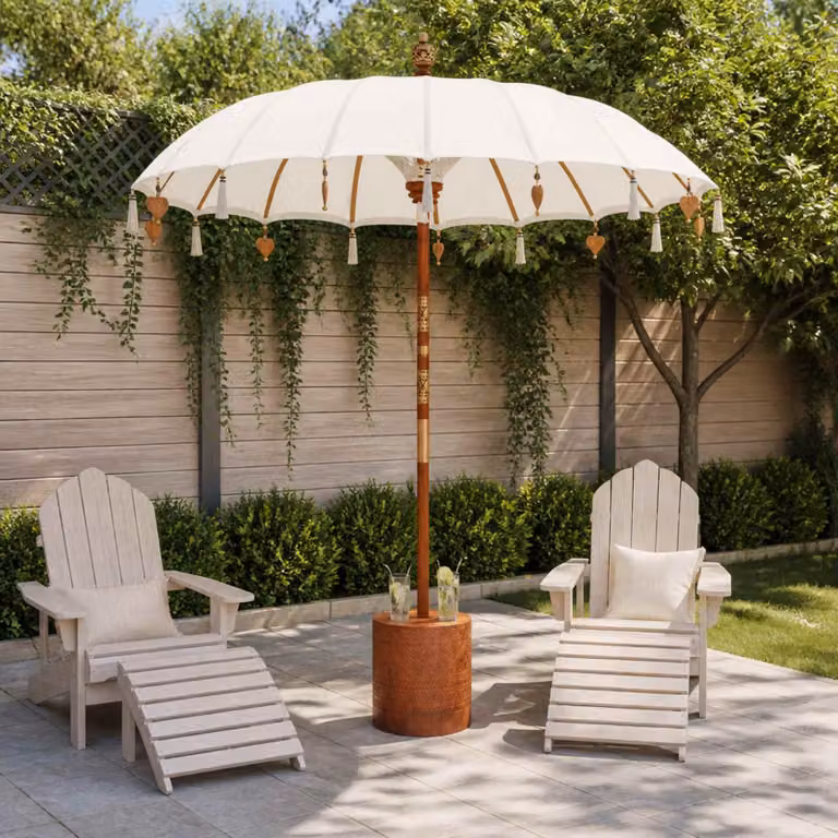 Ombrellone balinese con base rotonda vidaXL in legno e bambù, L/P/H: 190 x 190 x 295 cm