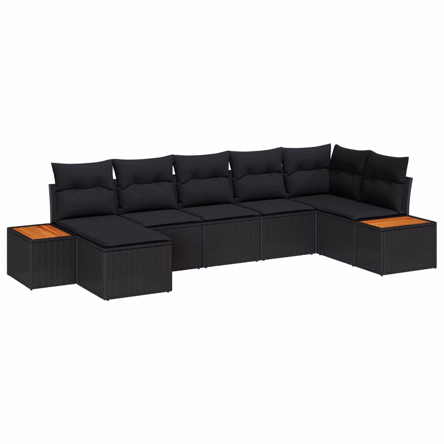 Set Divano da Giardino Moderno vidaXL in Polyrattan Nero con Cuscini e Struttura in Acciaio Verniciato a Polvere, 7 Pezzi – 1