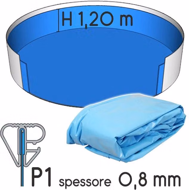 Liner per piscina circolare Zodiac in PVC azzurro, spessore 0,80 mm, L: 450 cm, H: 120 cm