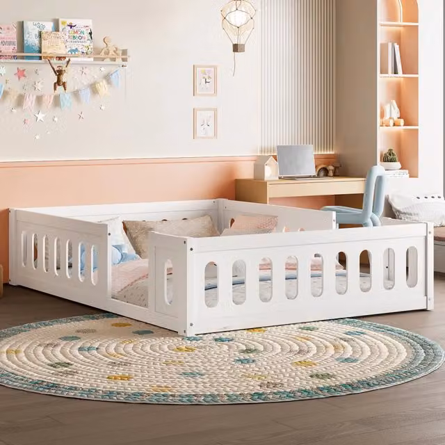 Letto per bambini bianco 140x200 con sponde; struttura in pino massello e MDF