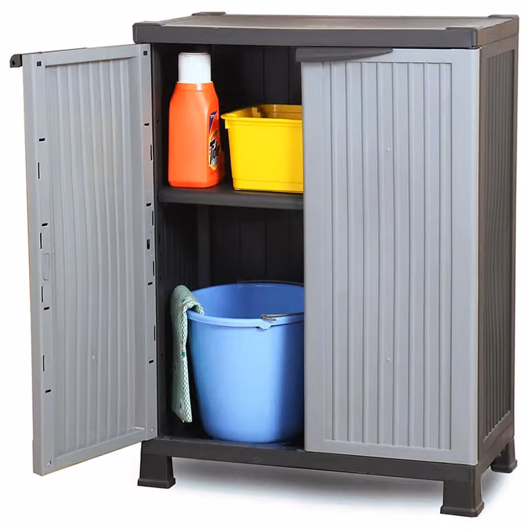 Armadietto a muro vidaXL in plastica grigia con ante a battente e serratura, L: 68 cm, P: 39 cm, H: 92 cm