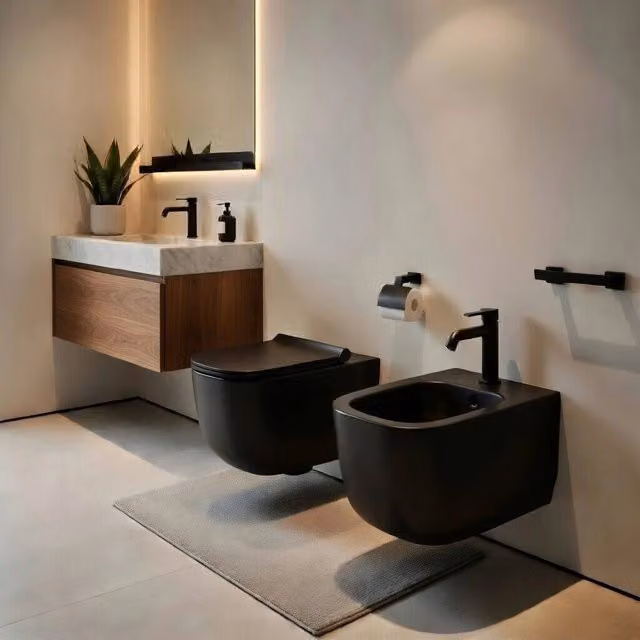 Set di sanitari sospesi WC e bidet in ceramica Ceramiche Dolomite serie ALBA con copriwater soft-close, Nero Opaco