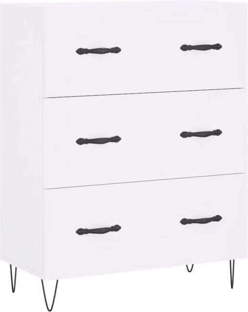 Credenza Buffet da pranzo Bianca in Legno Multistrato e Metallo L: 69,5 cm, P: 34 cm, H: 90 cm