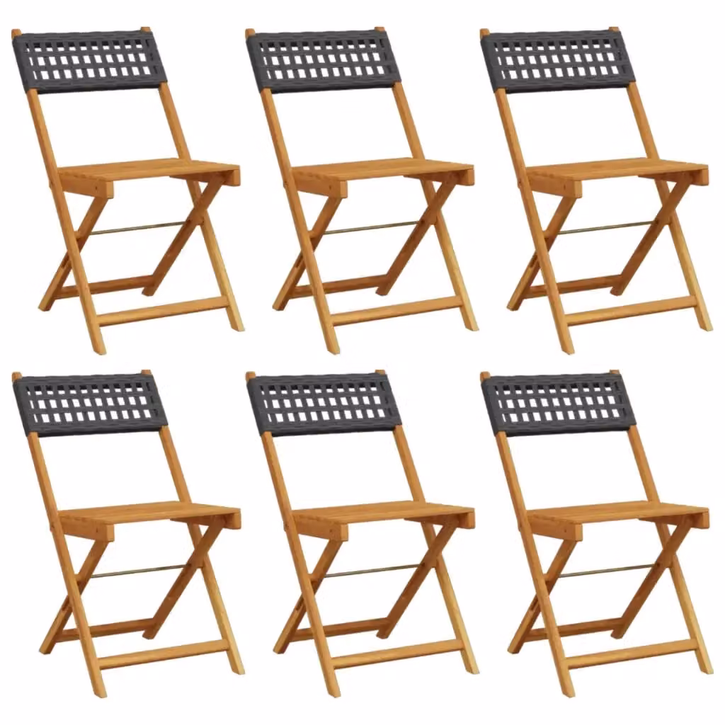 Set di 6 sedie pieghevoli vidaXL in polyrattan nero e legno di acacia oliato con braccioli, impilabili per giardino e terrazzo – 2