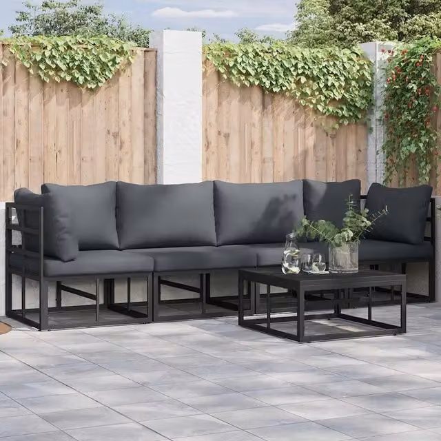 Set Divano da Giardino 5 pz Nero Metallo 3378843