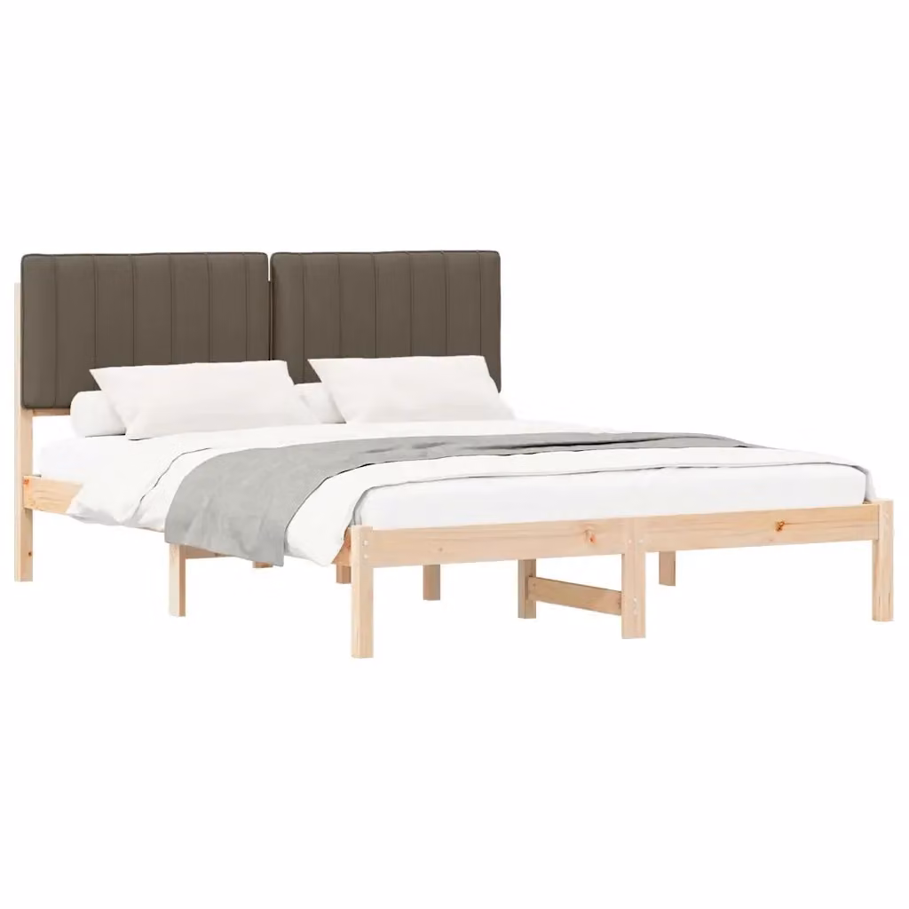 Letto con Testiera Rivestita vidaXL in Legno di Pino e Tessuto, Colore Beige o Grigio, L/P: 150 x 200 cm – 2