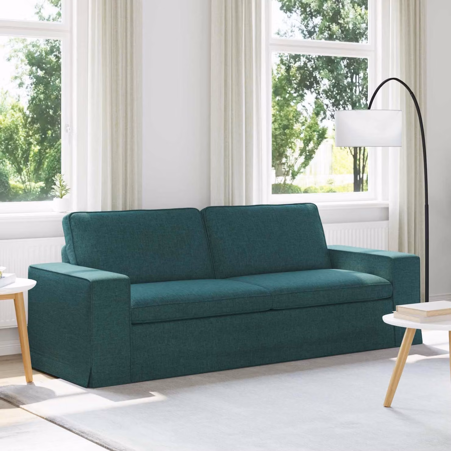 vidaXL Divano Moderno in Tessuto Verde Scuro con Struttura in Metallo L: 222 cm, P: 80 cm, H: 82 cm – 1
