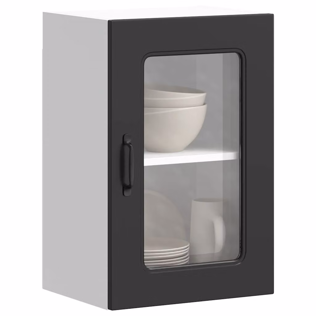 Pensile da cucina moderno vidaXL Kalmar nero con ante in vetro e ripiani interni L/P/H: 60 x 31 x 40 cm