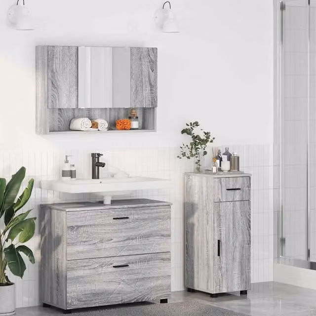 Set di mobili per il bagno 3 pz Grigio Sonoma 3393039